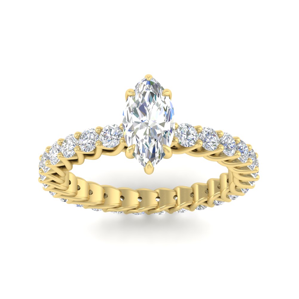 Sparkling Trellis Marquise Diamond Ring with 14K Yellow Gold White Diamond