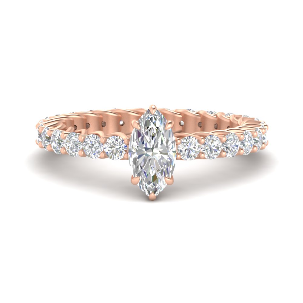 Stylish 3 Carat Marquise Cut Diamond Ring with 14K Rose Gold White Diamond