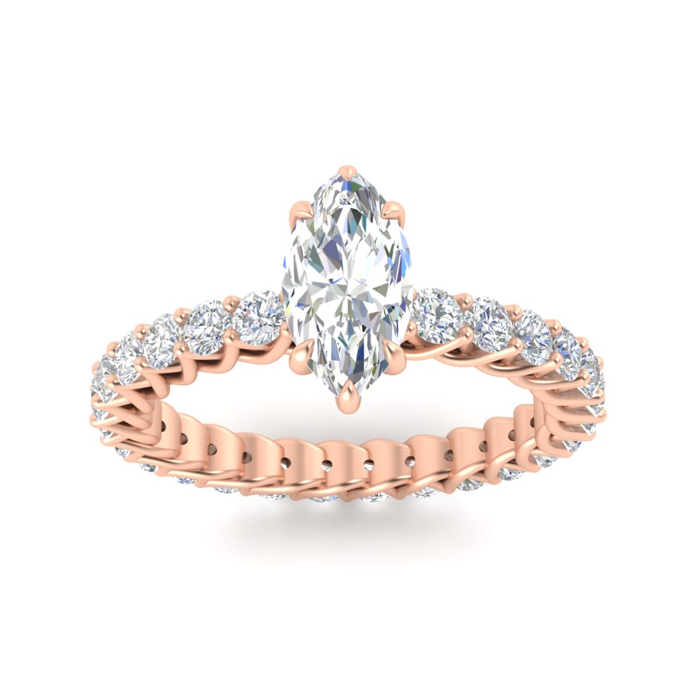 Stylish 3 Carat Marquise Cut Diamond Ring with 14K Rose Gold White Diamond