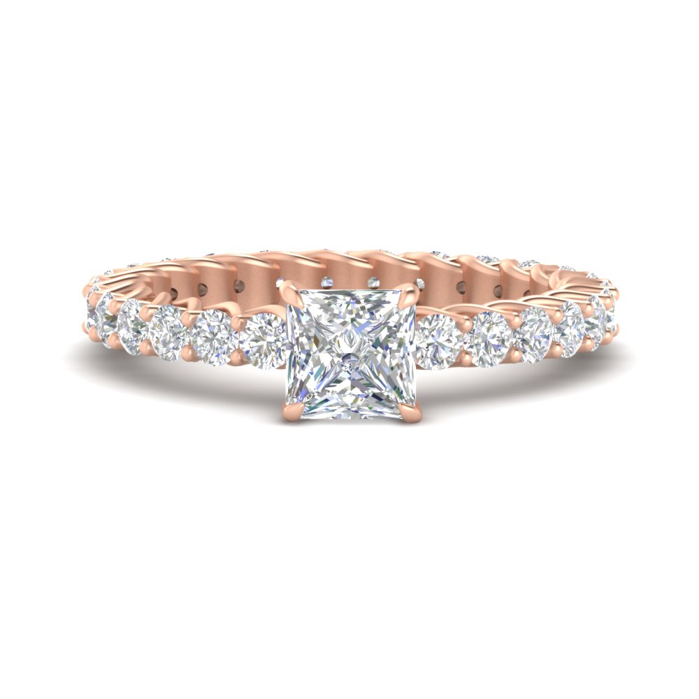 Stylish Princess Cut Diamond 1.50 Ct. Engagement Ring with 14K Rose Gold White Diamond