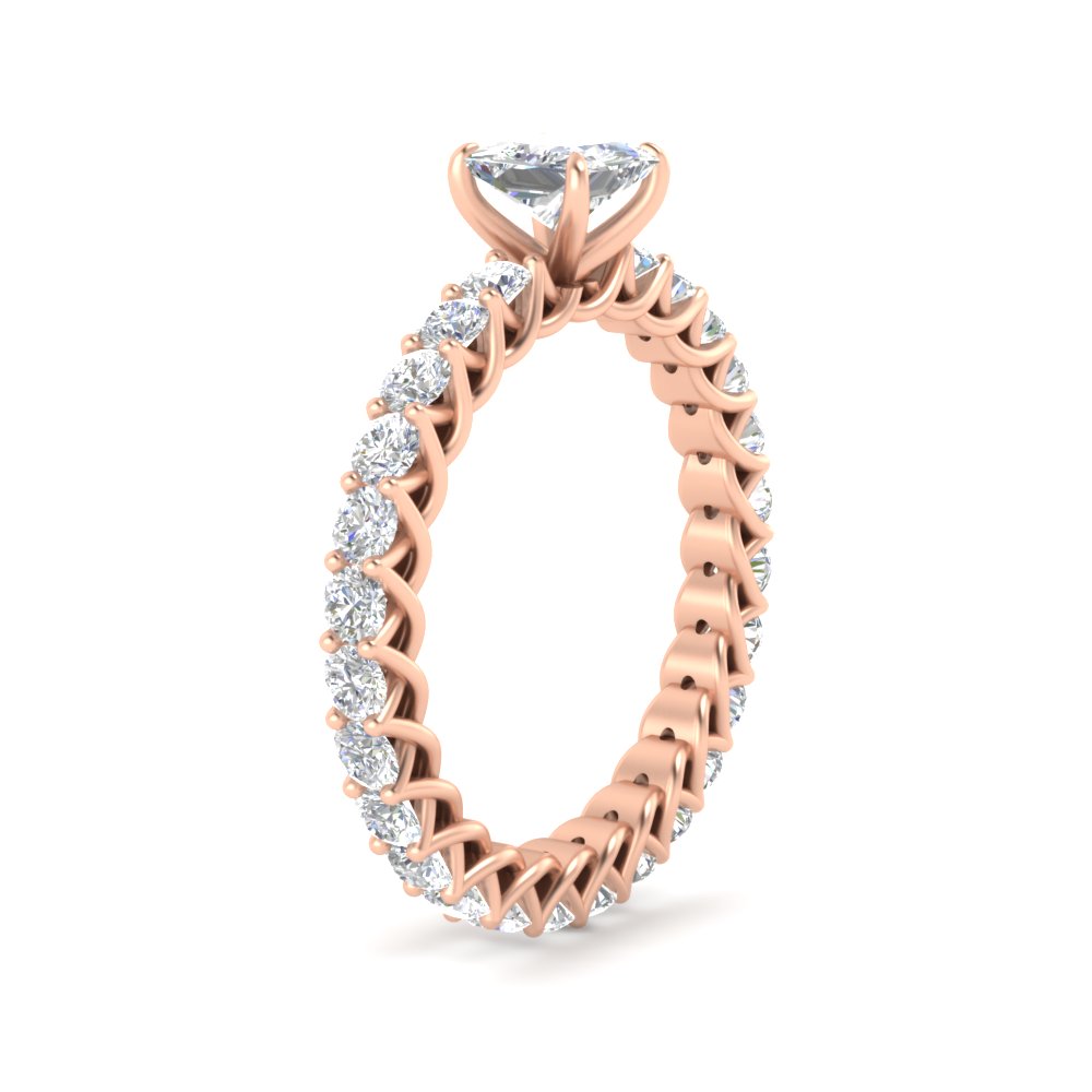 Stylish Princess Cut Diamond 1.50 Ct. Engagement Ring with 14K Rose Gold White Diamond