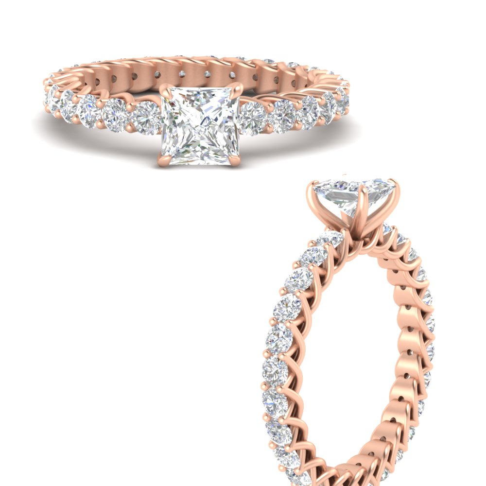 Stylish Princess Cut Diamond 1.50 Ct. Engagement Ring with 14K Rose Gold White Diamond