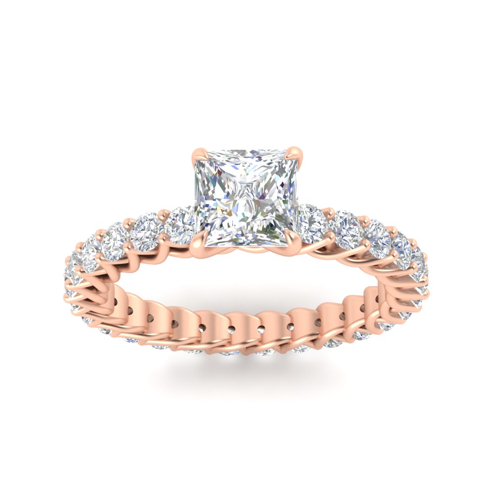 Stylish Princess Cut Diamond 1.50 Ct. Engagement Ring with 14K Rose Gold White Diamond