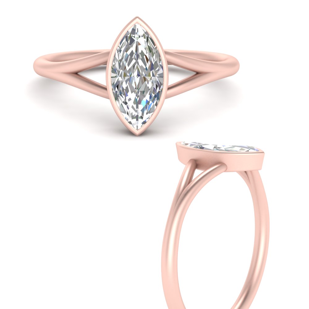 Big Marquise Bezel Solitaire Lab Grown Ring with 14K Rose Gold White Diamond