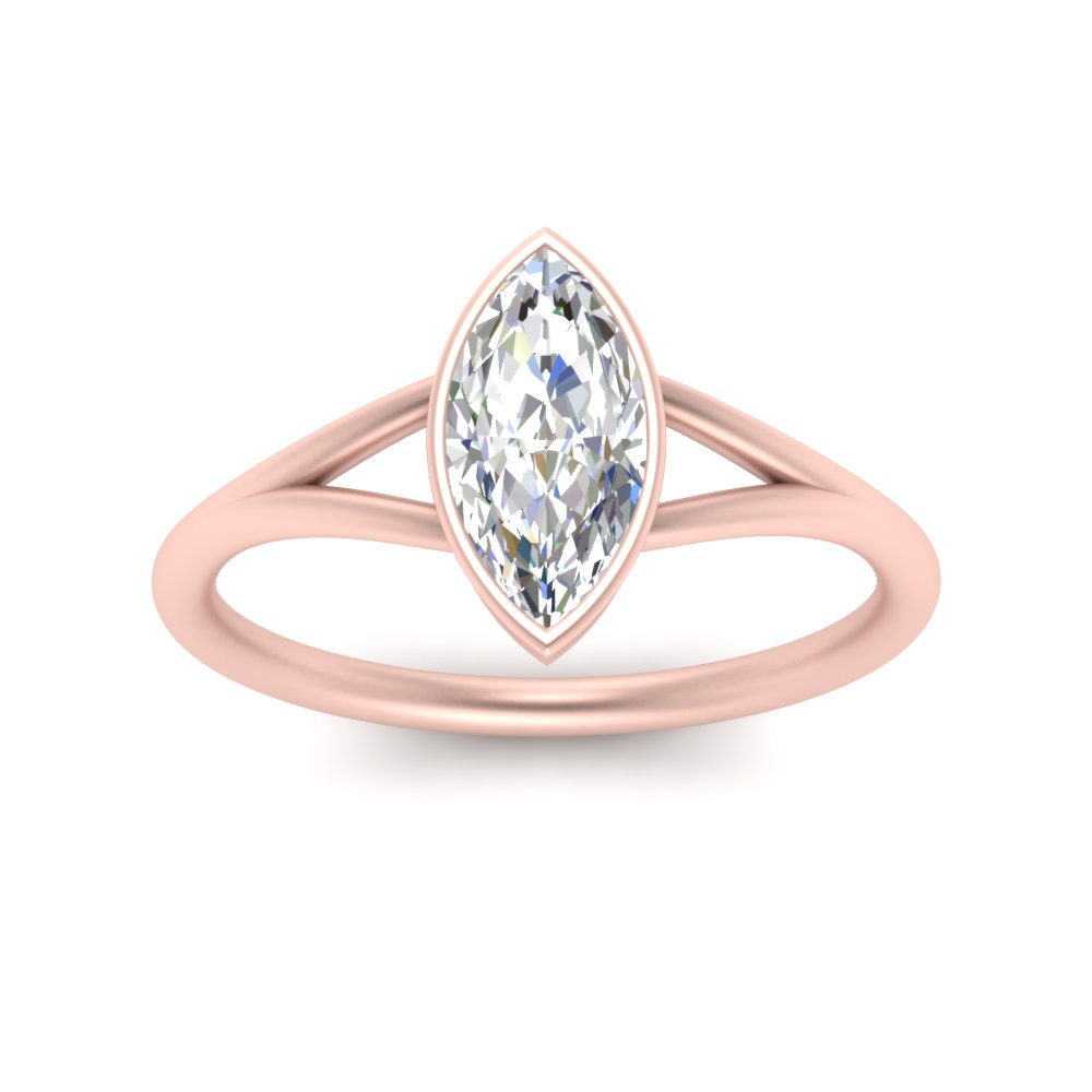 Big Marquise Bezel Solitaire Lab Grown Ring with 14K Rose Gold White Diamond