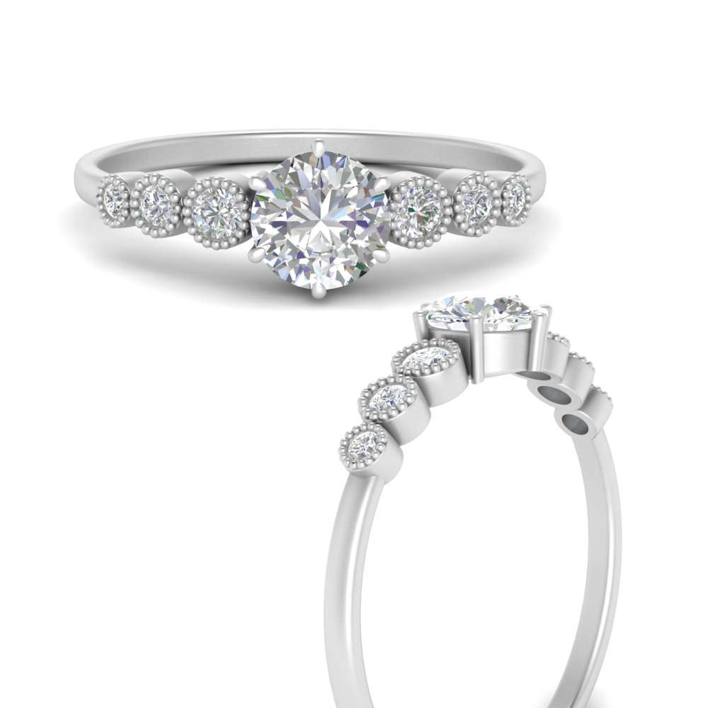 1 ct. diamond antique bezel set engagement ring in FD10514RORANGLE3 NL WG