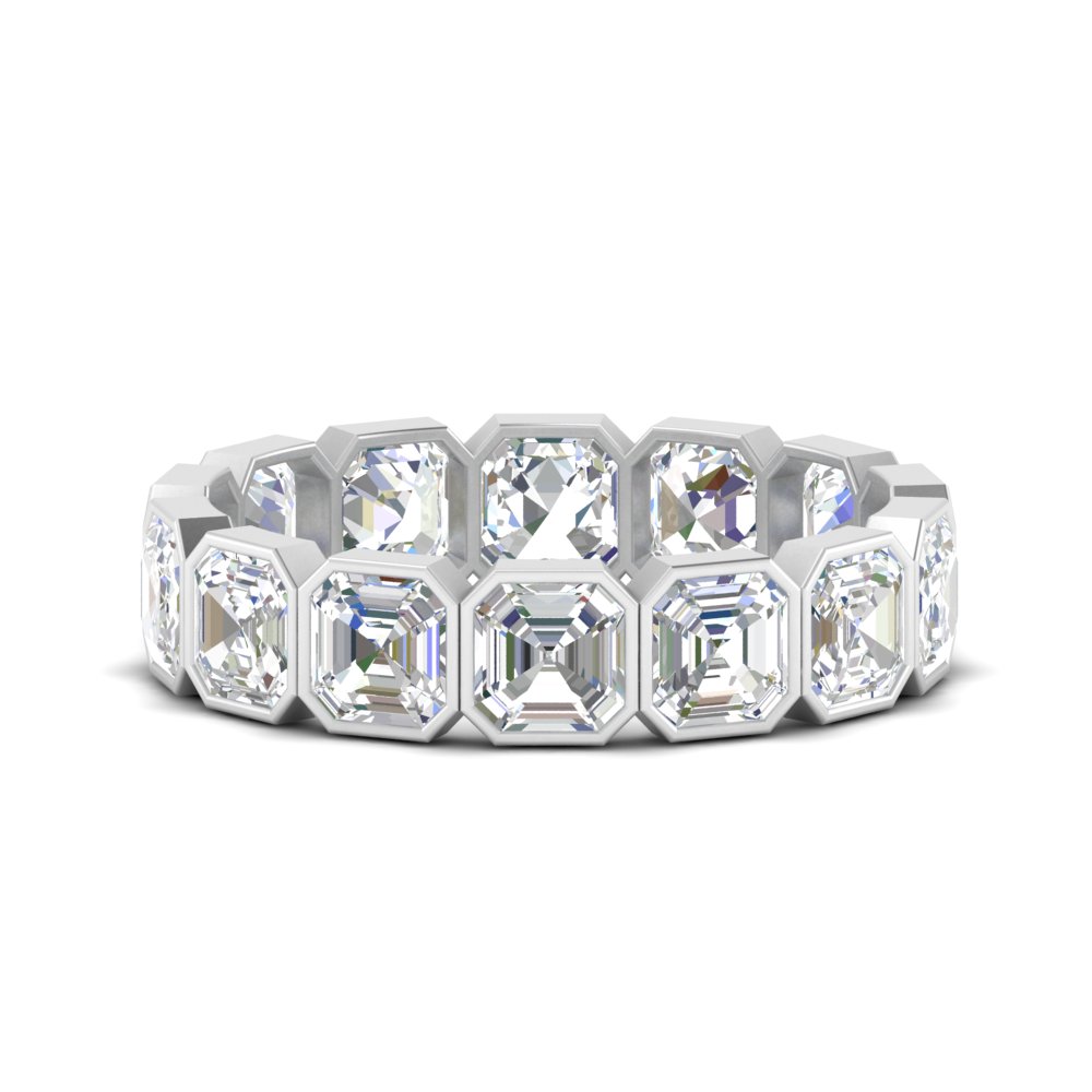 5.60 ct. bezel set asscher diamond eternity ring in white gold FD10567AS 0.40CT NL WG