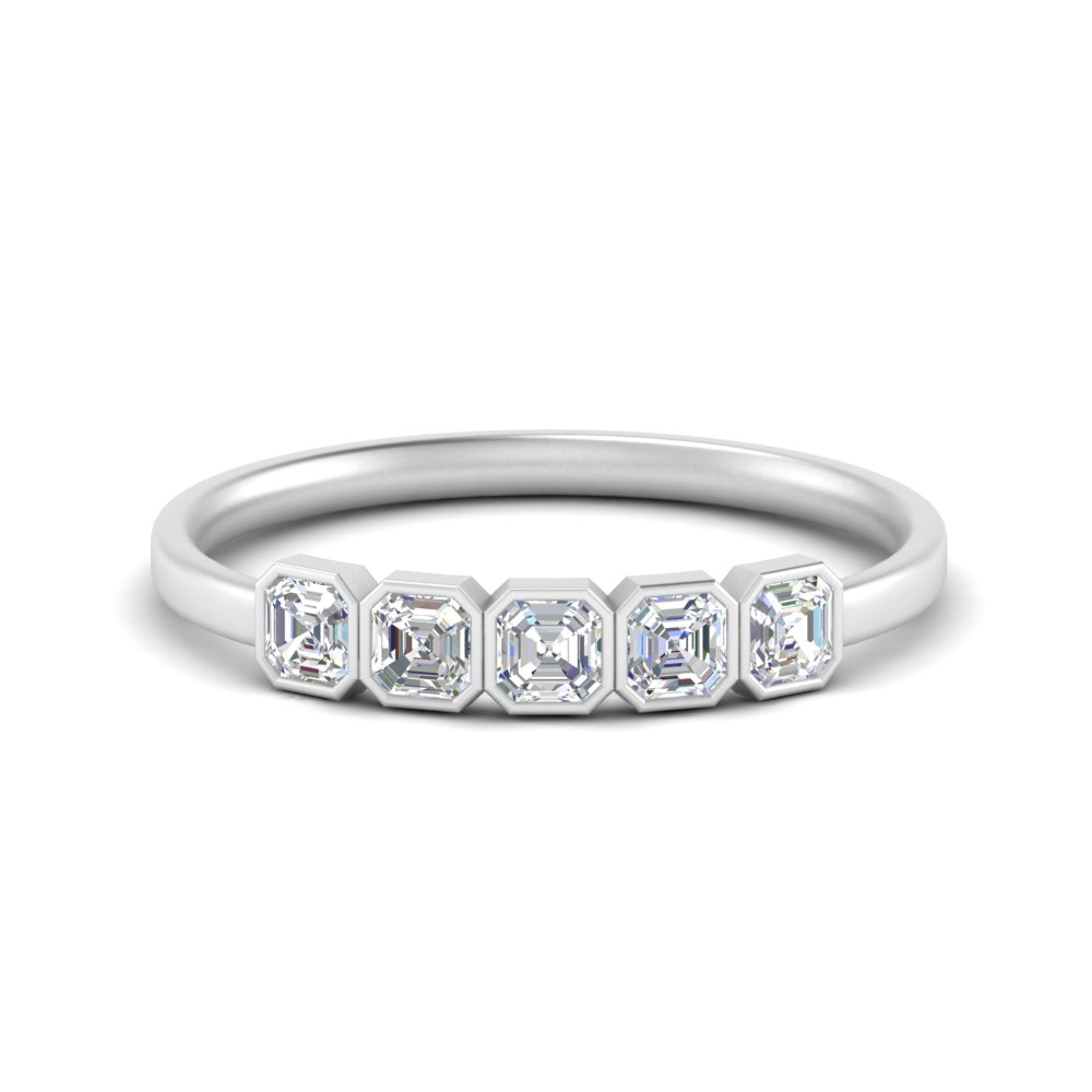 asscher-cut-bezel-set-5-stone-women-band-0.75-carat-in-FD10568AS-0.15CT-NL-WG