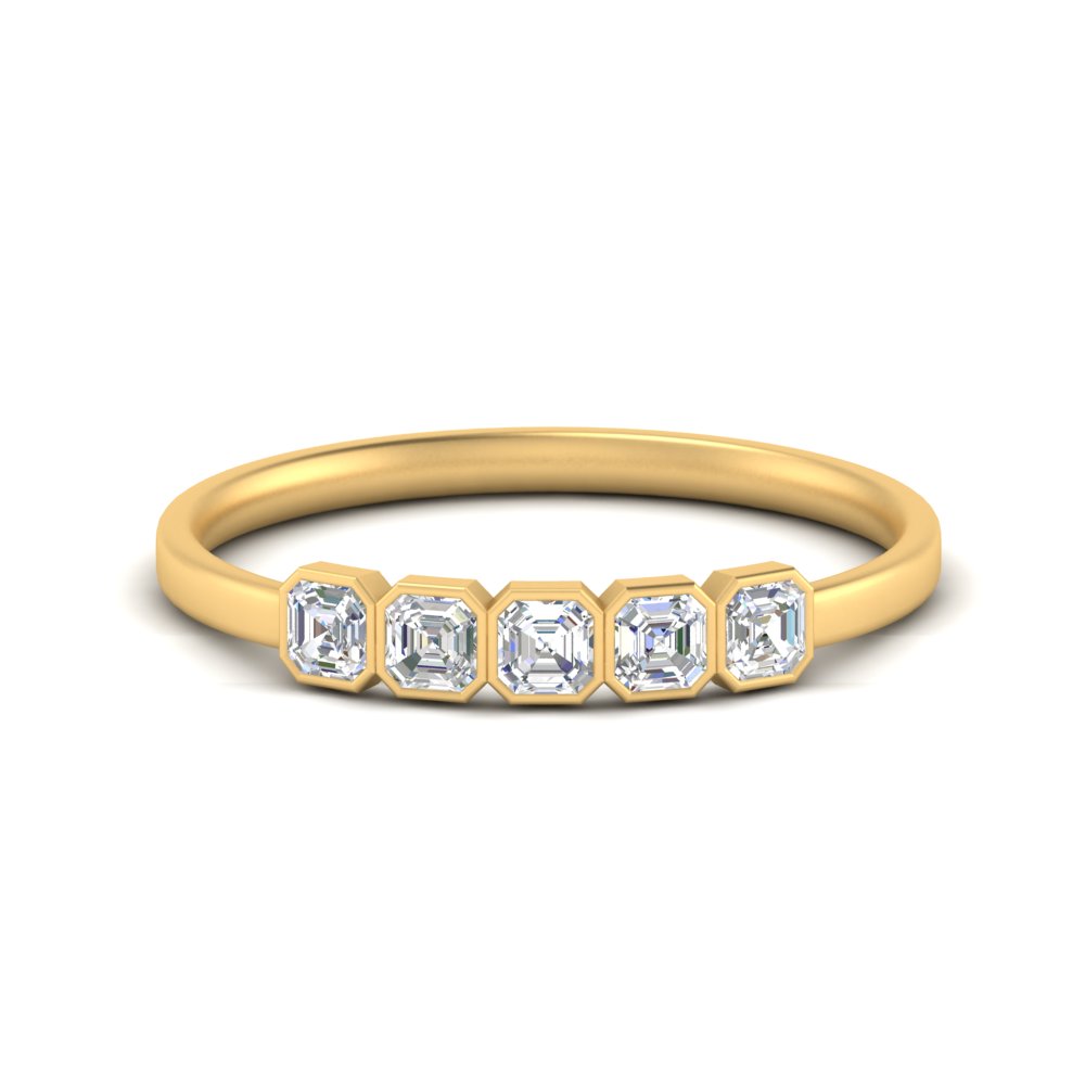half-carat-asscher-cut-bezel-set-5-stone-women-wedding-band-in-FD10568AS-0.10CT-NL-YG