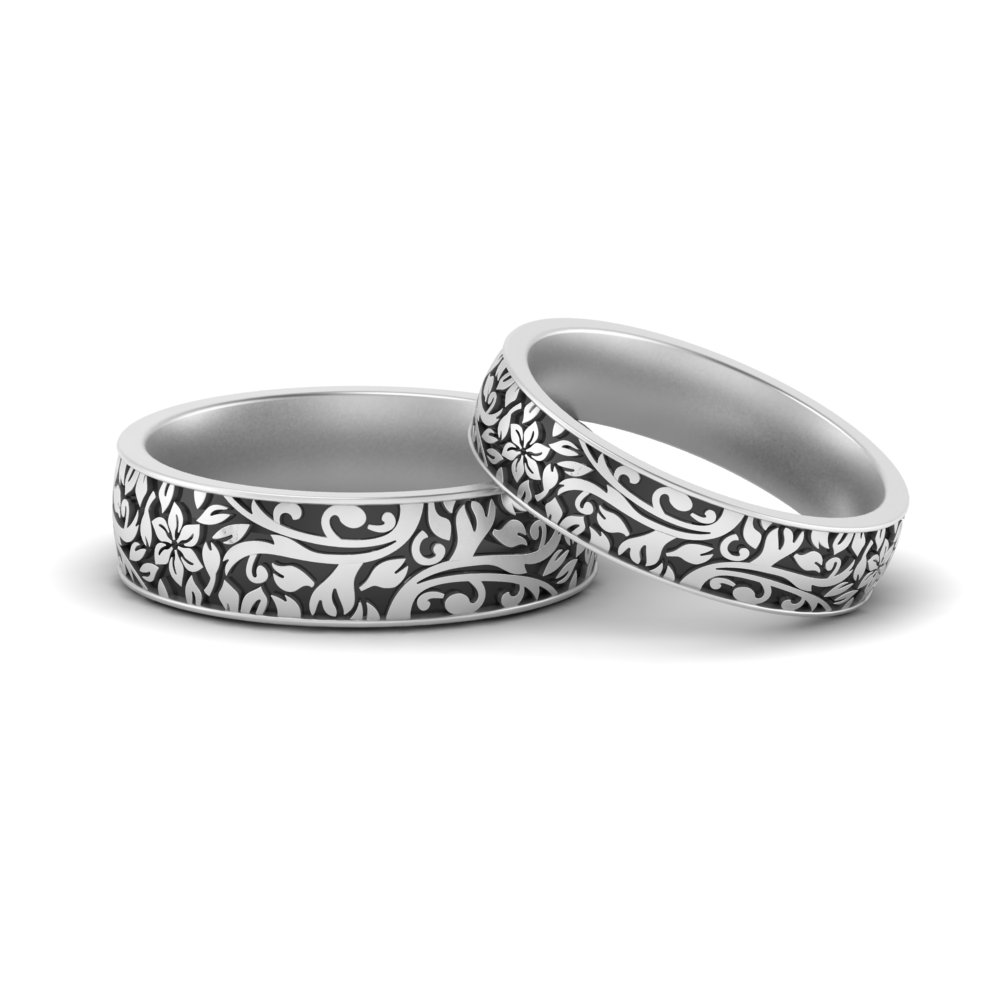 Let op Pat Speels Men And Women Nature Themed Wedding Bands In 14K White Gold | Fascinating  Diamonds