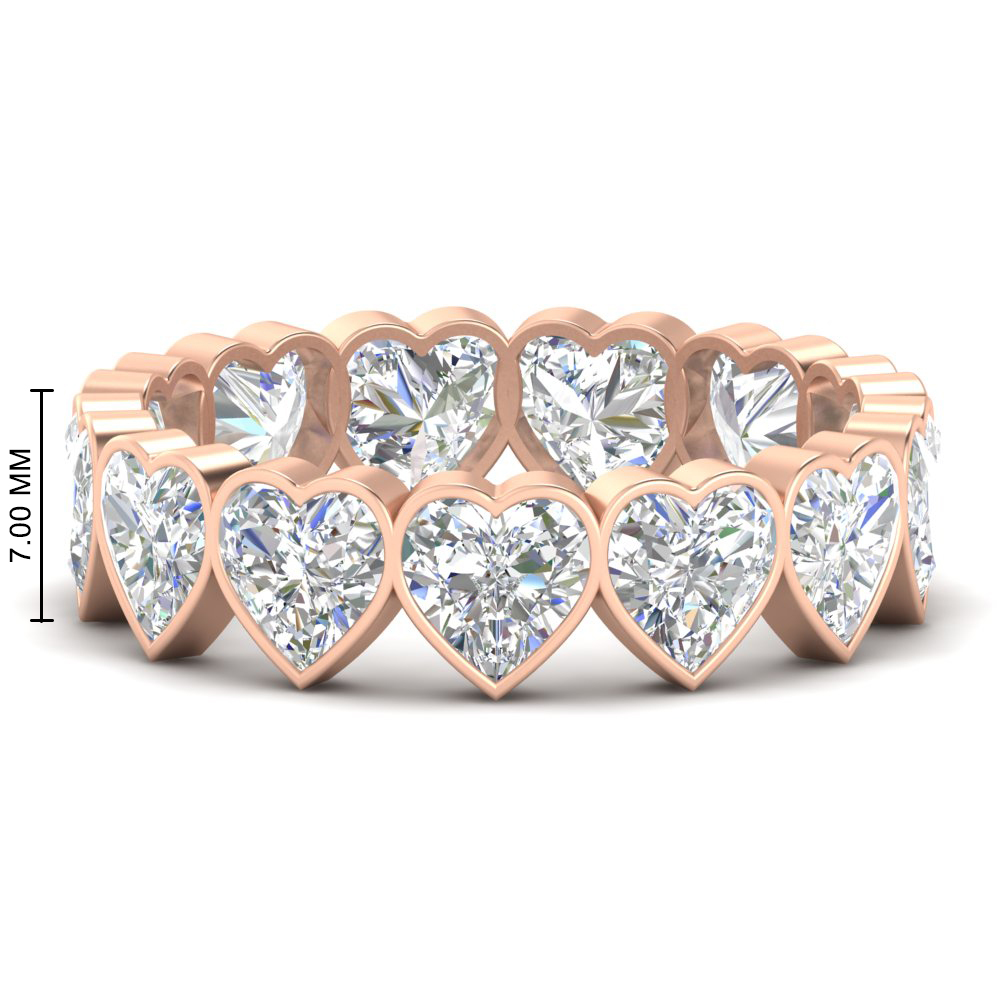 Heart Shape 10 Carat Bezel Set Eternity Band Ring with 14K Rose Gold White Diamond