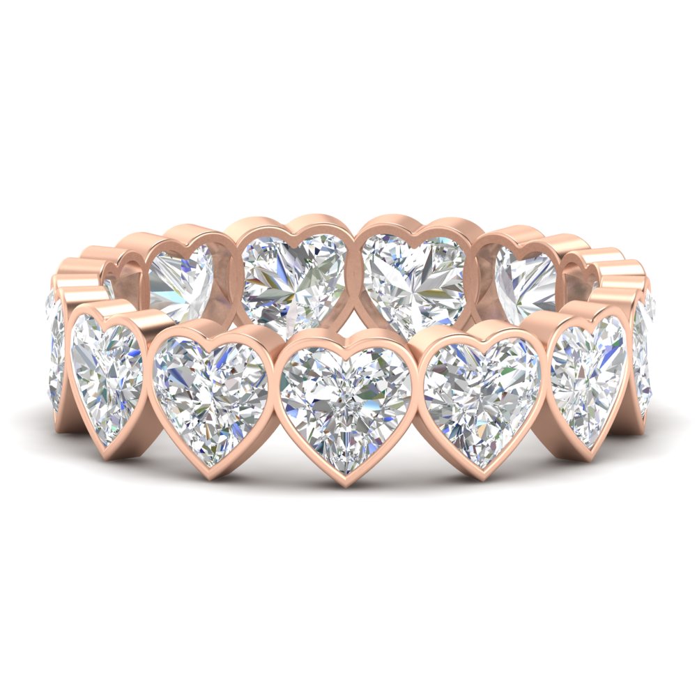 Heart Shape 10 Carat Bezel Set Eternity Band Ring with 14K Rose Gold White Diamond