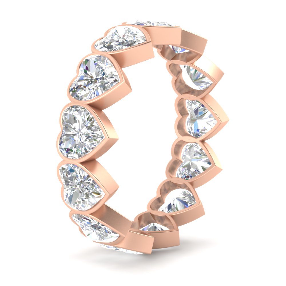 Heart Shape 10 Carat Bezel Set Eternity Band Ring with 14K Rose Gold White Diamond