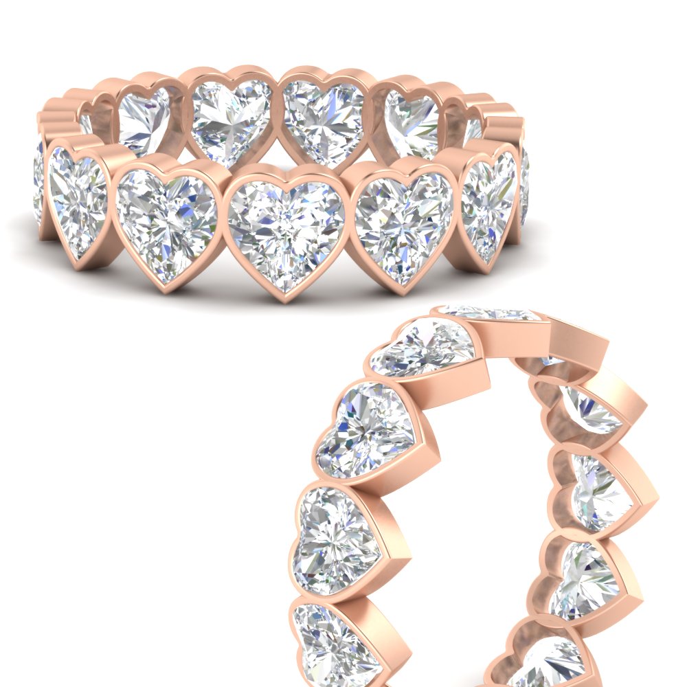 Heart Shape 10 Carat Bezel Set Eternity Band Ring with 14K Rose Gold White Diamond