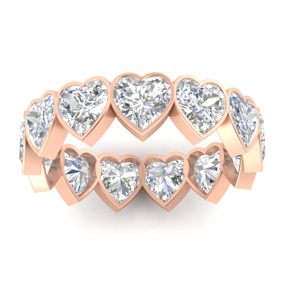 Heart Shape 10 Carat Bezel Set Eternity Band Ring with 14K Rose Gold White Diamond