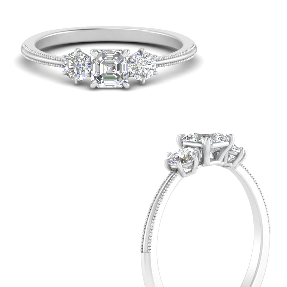 3 Stone Asscher Cut Engagement Ring