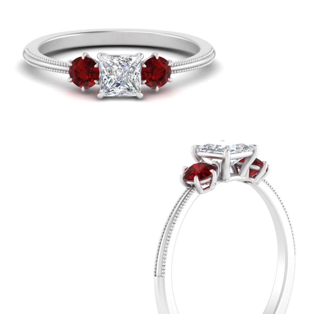Ava Fleur' Natural White Diamond Princess Cut Gold Floral Engagement Ring