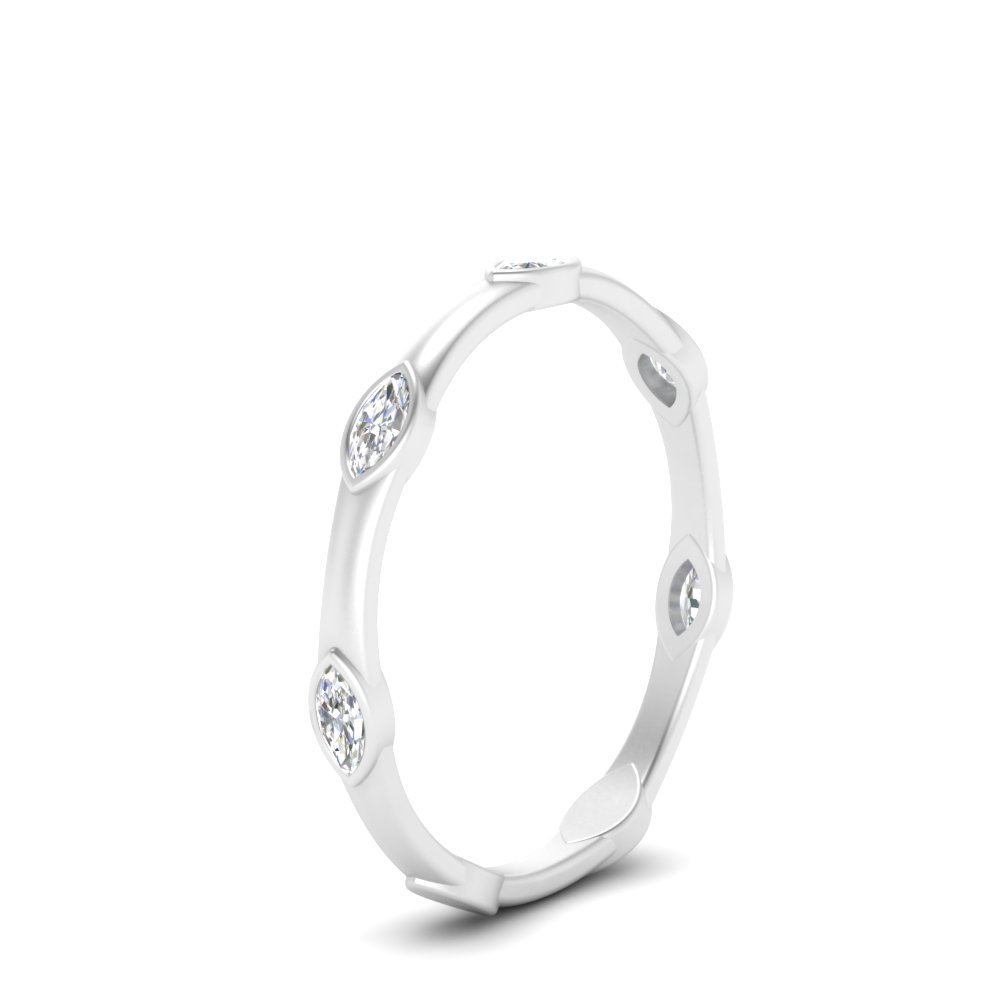 Marquise Bezel Diamond Station Band with 14K White Gold White Diamond