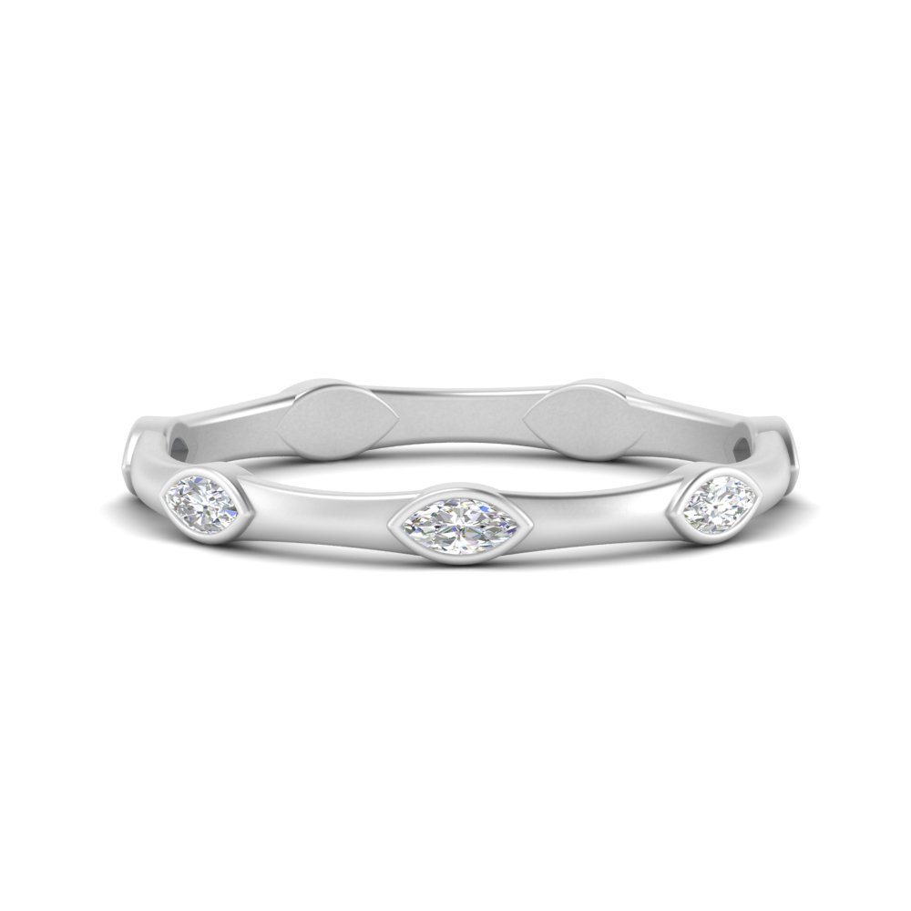 Marquise Bezel Diamond Station Band with 14K White Gold White Diamond