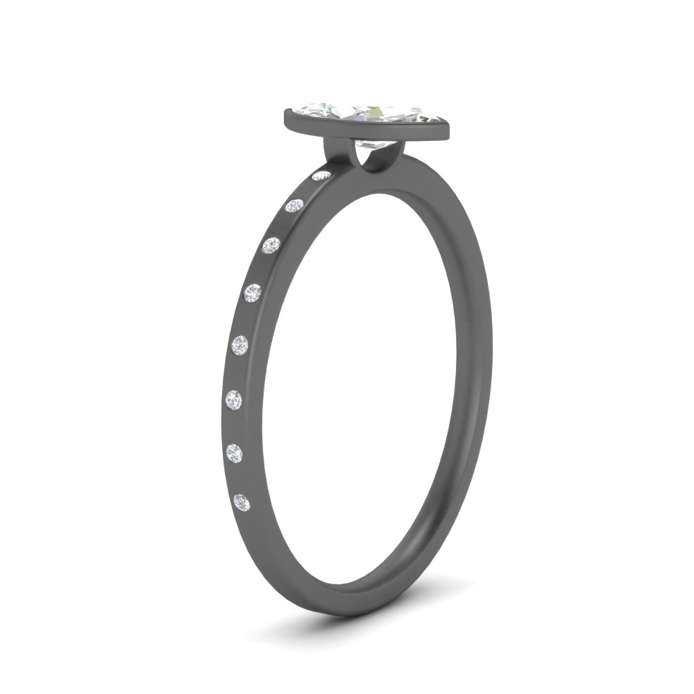 Flush Bezel Setting Marquise Cut Diamond Engagement Ring In 14K Black