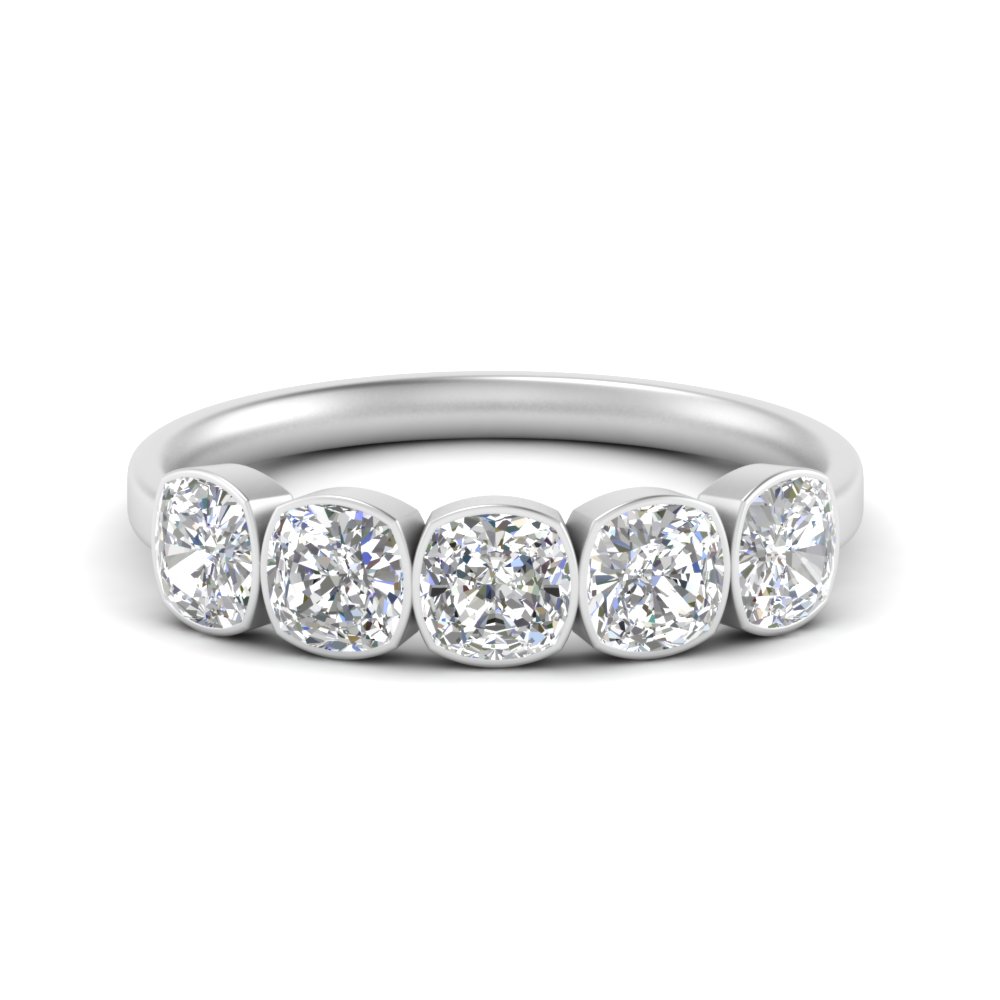 2.50 Ct. Cushion Diamond 5 Stone Ring with 14K White Gold White Diamond