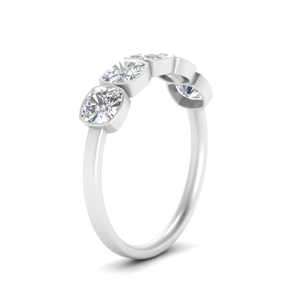 2.50 Ct. Cushion Diamond 5 Stone Ring with 14K White Gold White Diamond