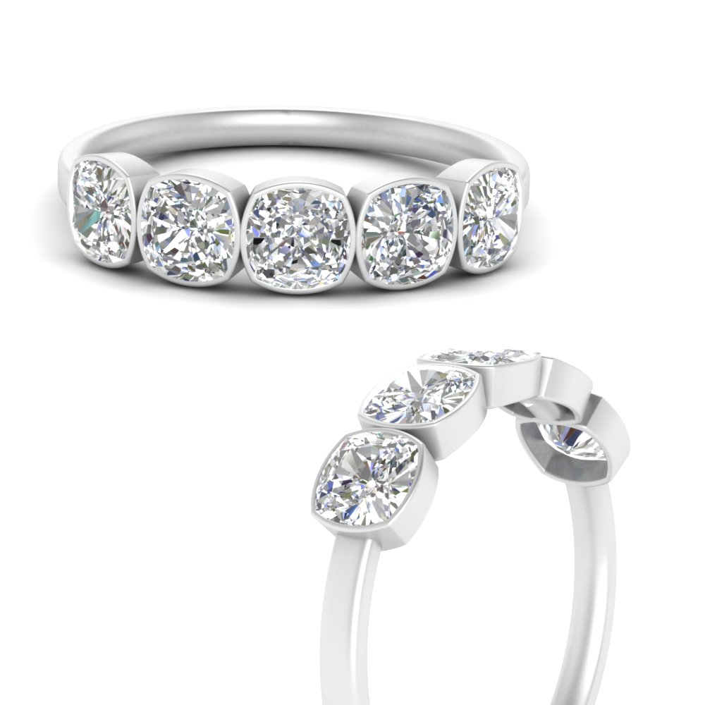 2.50 Ct. Cushion Diamond 5 Stone Ring with 14K White Gold White Diamond