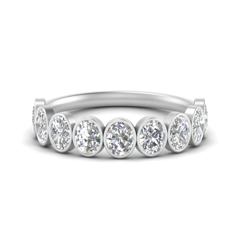 1.80 Carat Half Eternity Diamond Ring Oval Cut Bezel with 950 Platinum White Diamond