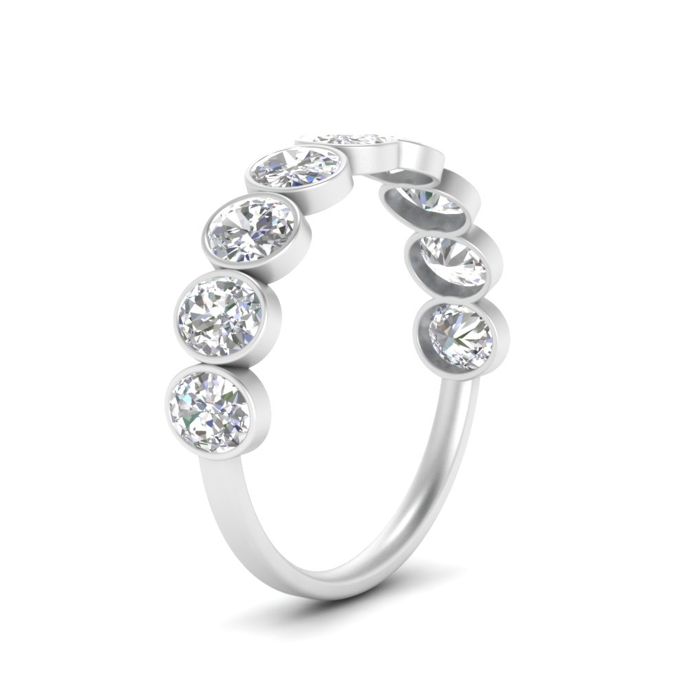1.80 Carat Half Eternity Diamond Ring Oval Cut Bezel with 950 Platinum White Diamond