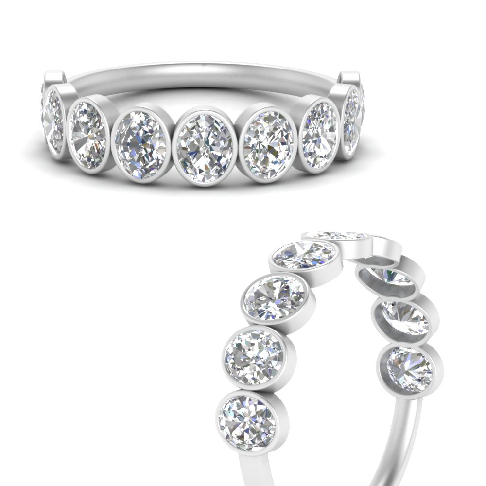 1.80 Carat Half Eternity Diamond Ring Oval Cut Bezel with 950 Platinum White Diamond