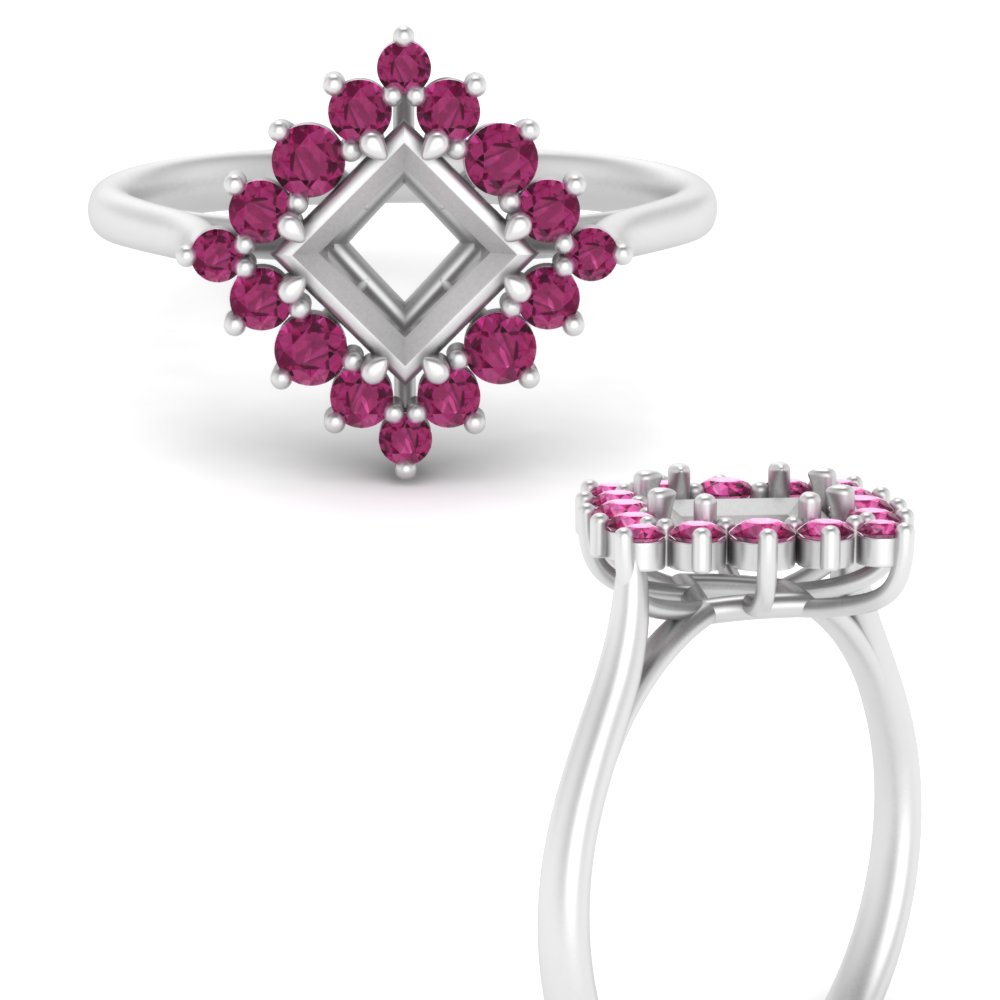 Princess Cut Kite Set Pink Sapphire Solitaire Ring