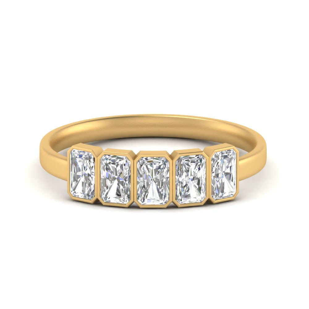 1.25 Ct. Radiant Diamond 5 Stone Bezel Ring Setting with 14K Yellow Gold White Diamond