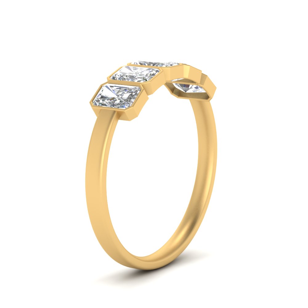1.25 Ct. Radiant Diamond 5 Stone Bezel Ring Setting with 14K Yellow Gold White Diamond