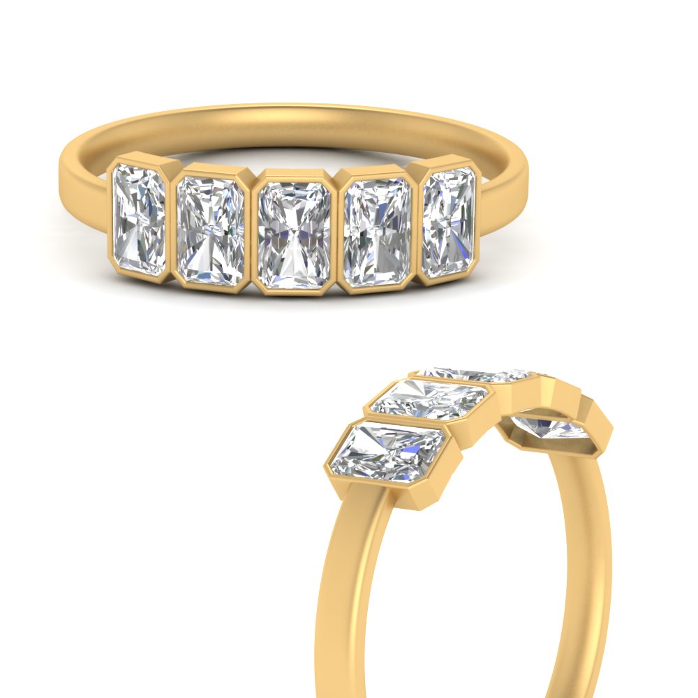1.25 Ct. Radiant Diamond 5 Stone Bezel Ring Setting with 14K Yellow Gold White Diamond