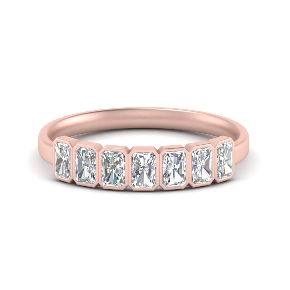 1.50 Carat 7 Stone Diamond Ring Radiant Bezel Set with 14K Rose Gold White Diamond