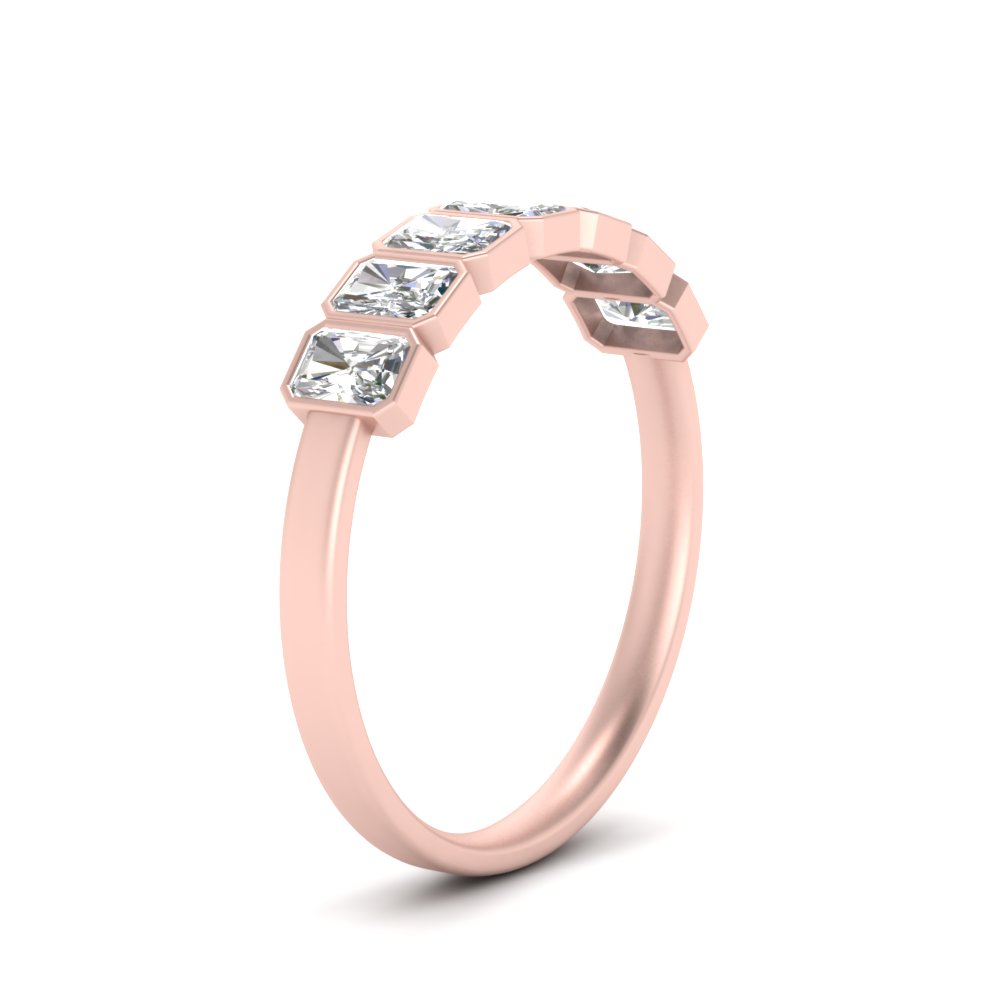 1.50 Carat 7 Stone Diamond Ring Radiant Bezel Set with 14K Rose Gold White Diamond