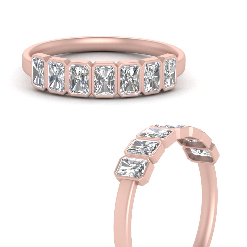 1.50 Carat 7 Stone Diamond Ring Radiant Bezel Set with 14K Rose Gold White Diamond
