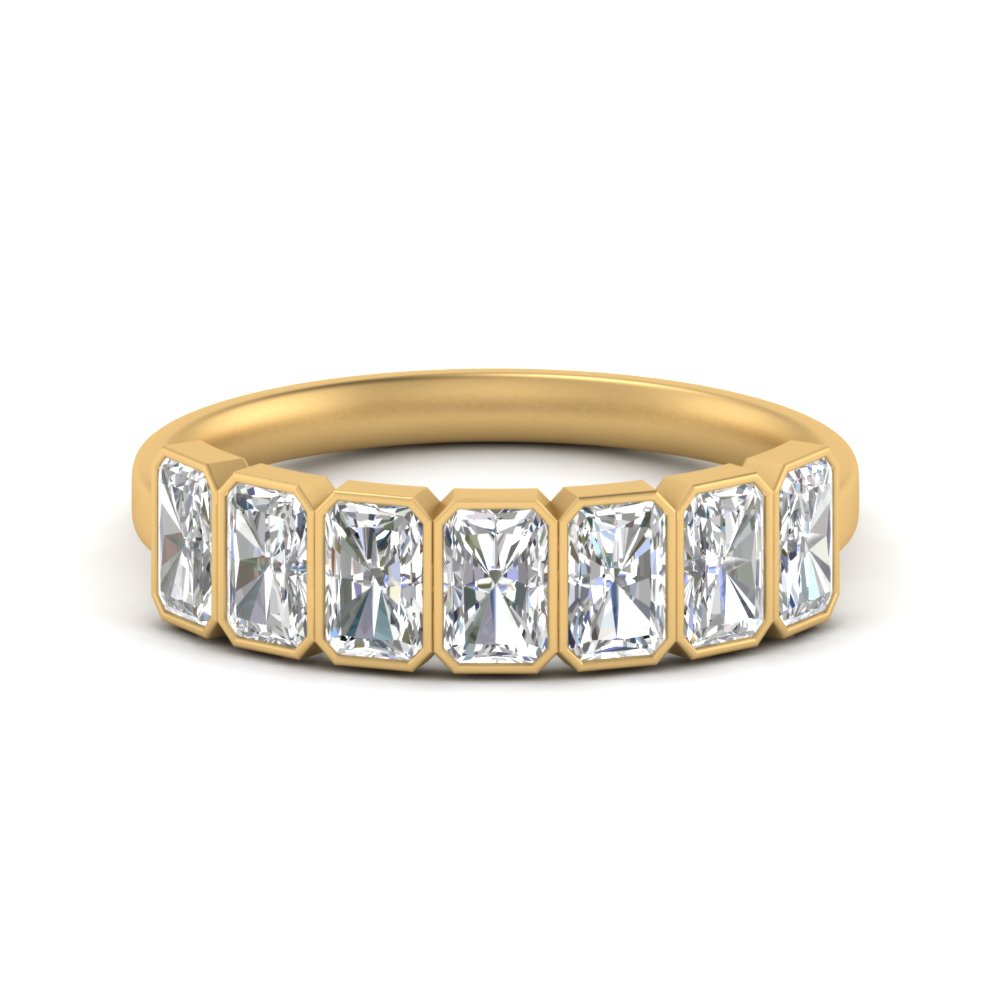 1.75 Ct. Radiant Bezel 7 Stone Diamond Ring with 14K Yellow Gold White Diamond