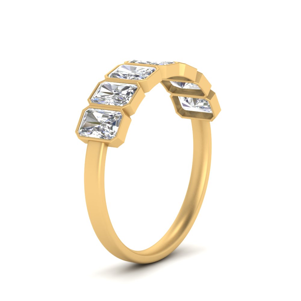 1.75 Ct. Radiant Bezel 7 Stone Diamond Ring with 14K Yellow Gold White Diamond