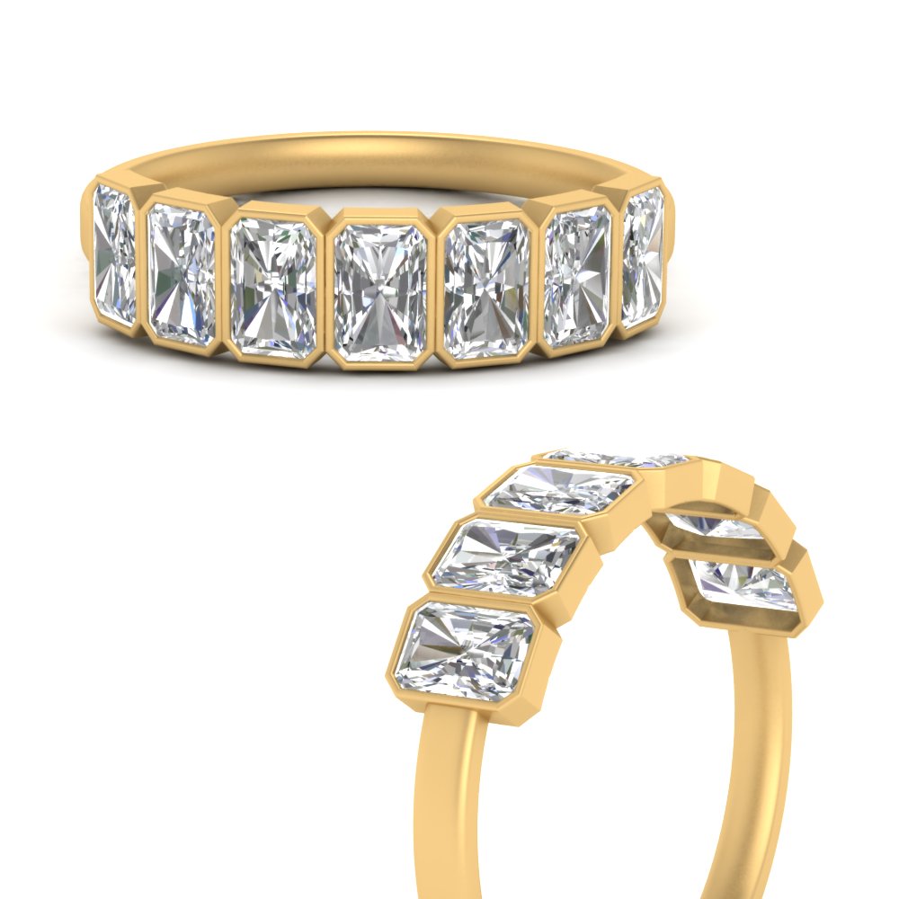 1.75 Ct. Radiant Bezel 7 Stone Diamond Ring with 14K Yellow Gold White Diamond