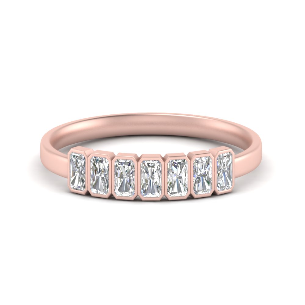 Radiant Bezel 7 Stone Diamond Ring 1 Carat with 14K Rose Gold White Diamond
