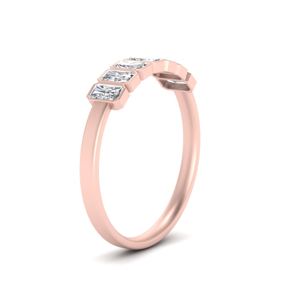 Radiant Bezel 7 Stone Diamond Ring 1 Carat with 14K Rose Gold White Diamond