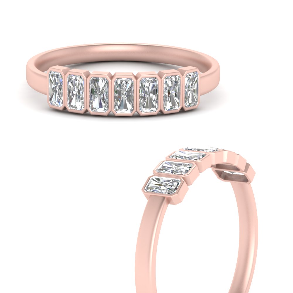 Radiant Bezel 7 Stone Diamond Ring 1 Carat with 14K Rose Gold White Diamond