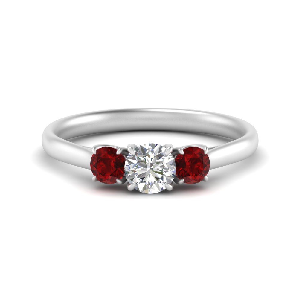 Half Carat Ruby Trellis 3 Stone Engagement Ring In 14K White Gold Fascinating Diamonds