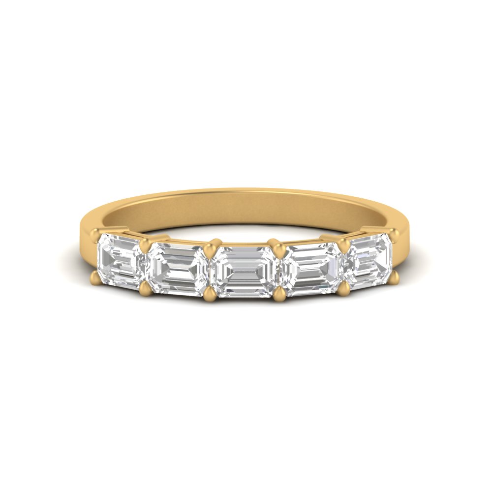 1 Carat Emerald Cut 5 Stone Wedding Band with 14K Yellow Gold White Diamond