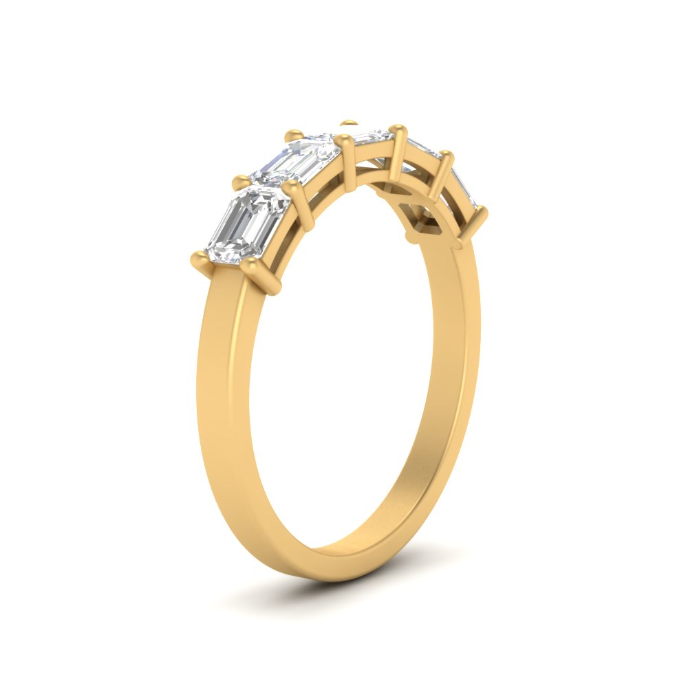 1 Carat Emerald Cut 5 Stone Wedding Band with 14K Yellow Gold White Diamond