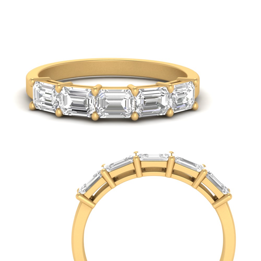 1 Carat Emerald Cut 5 Stone Wedding Band with 14K Yellow Gold White Diamond