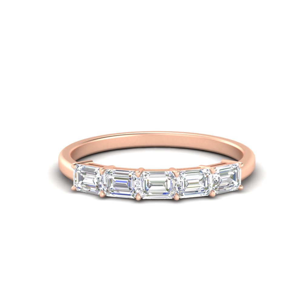 1.50 Ctw Emerald Cut 5 Stone Horizontal Band with 14K Rose Gold White Diamond