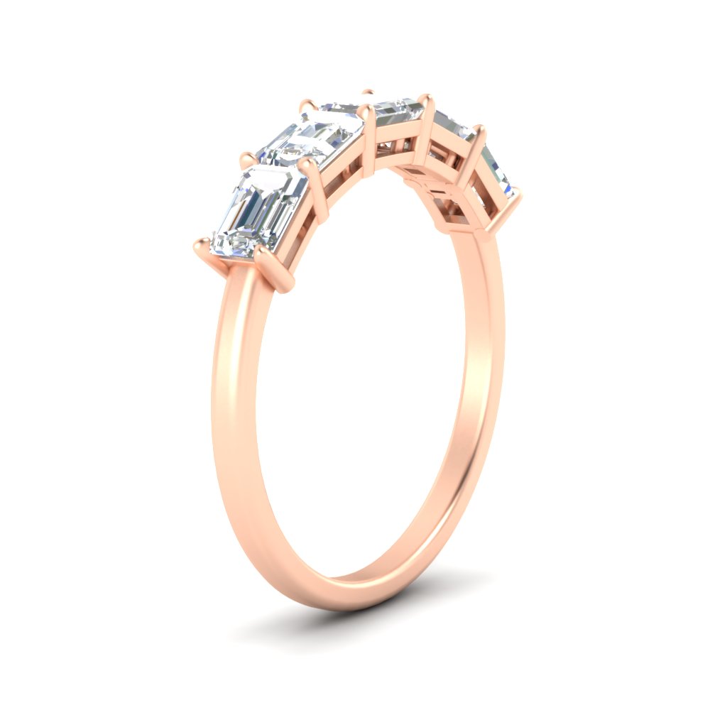 1.50 Ctw Emerald Cut 5 Stone Horizontal Band with 14K Rose Gold White Diamond