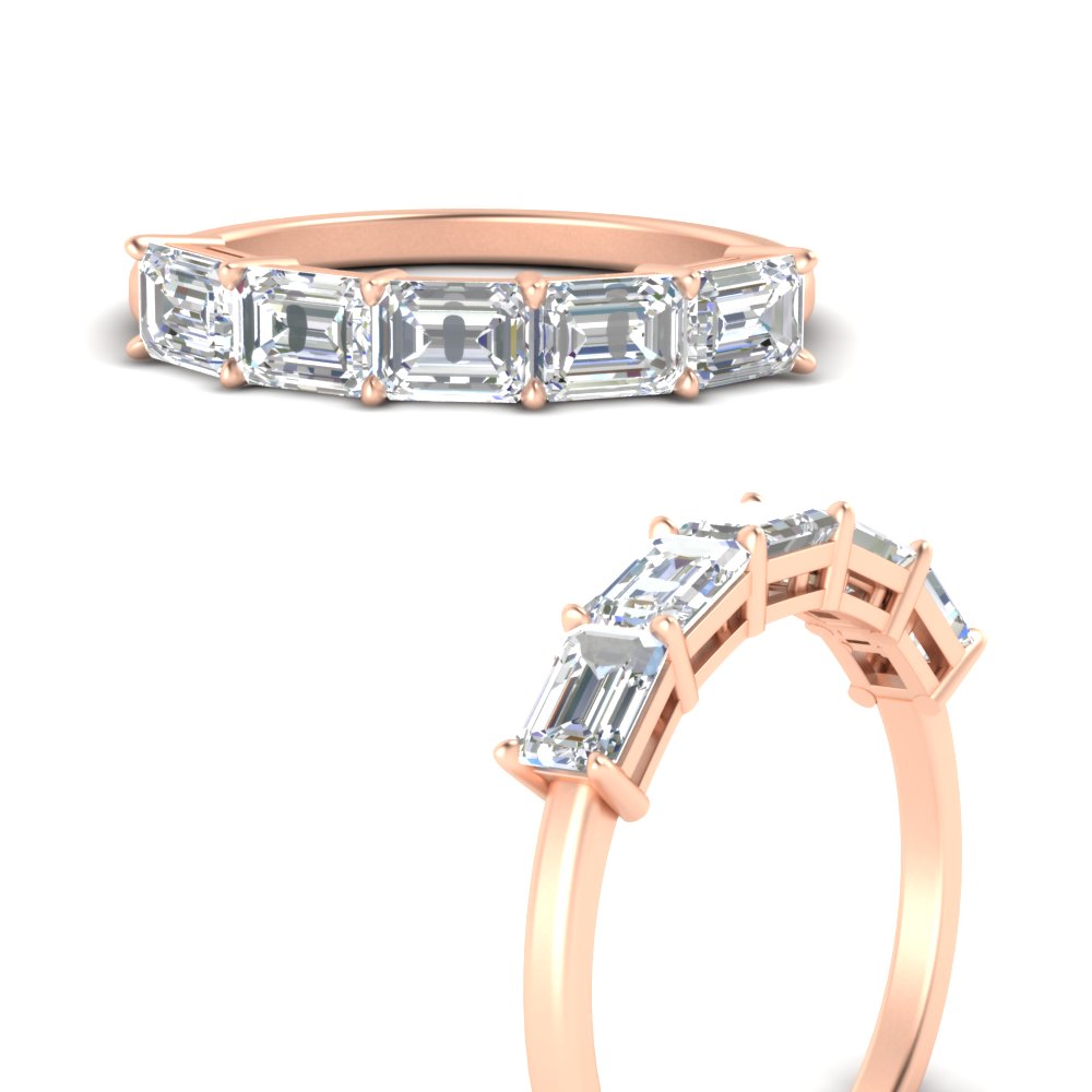 1.50 Ctw Emerald Cut 5 Stone Horizontal Band with 14K Rose Gold White Diamond
